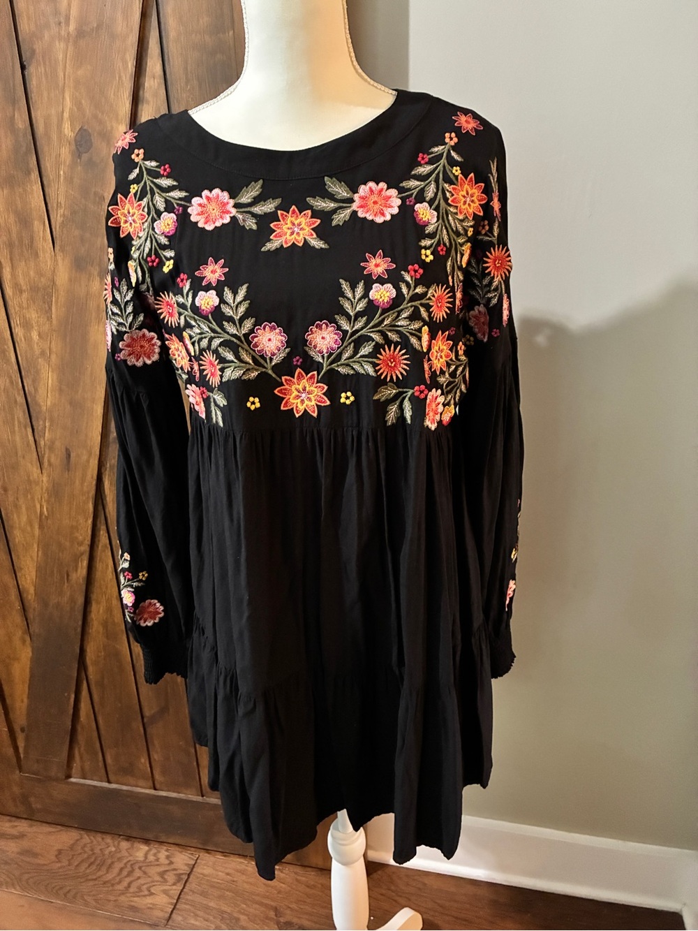 Savanna Jane Black Dress with Pink & Orange Floral Embroidery